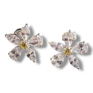 JTV Vanna K Canary and White Cubic Zirconia Daisy Platineve Earring